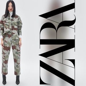 Zara Camo Cargo Pants - Khaki Green Straight Leg